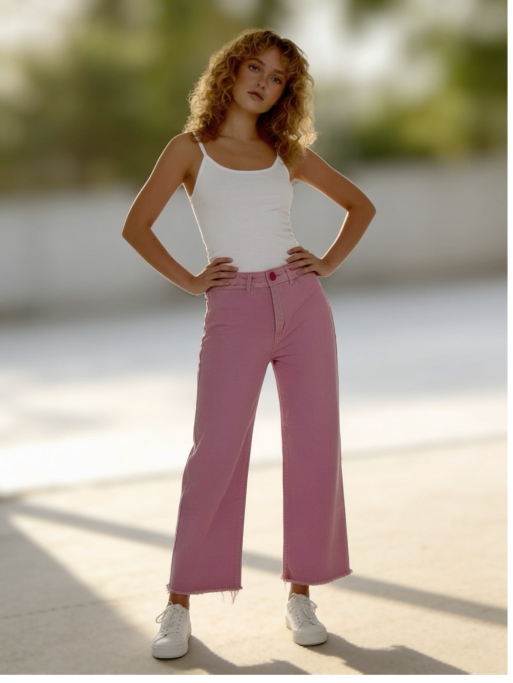 Zara Marine Straight Jean Waist Wide Leg Pink cropped raw hem 6 cotton stretch - Picture 11 of 11